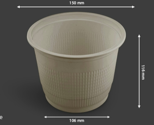 ظرف گیاهی سطلی  یکبار مصرف سایز ۱۳۰۰ سی سی بلند با درب (آملون ) (بسته 400 تایی)