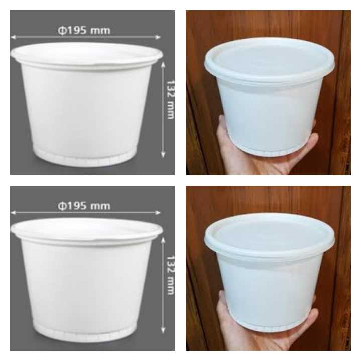 ظرف سطل ماستی یکبار مصرف سایز ۲۷۰۰ سی سی شیری با  درب(احدی) (بسته ۲۰۰ تایی)